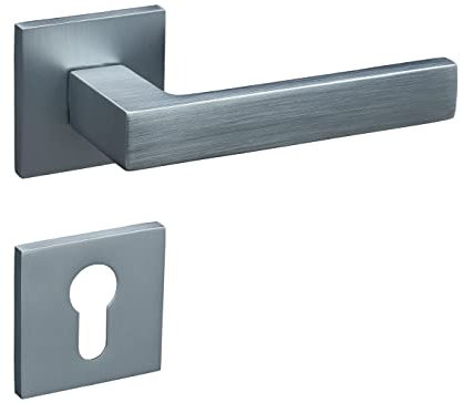 Matt Chrome Square Rosette Door Fitting Door Handles Interior Doors Accessories Door Handles Door Handles Interior Door Handles (PZ Profile Cylinder, Matt Chrome, Product Dimensions 12.2 L x 5.2 W)