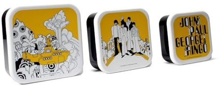 Half Moon Bay Snack Box | The Beatles Set of 3 Plastic Food Containers with Lids | Lunchbox Adult & Kids Bento Lunch Box | Food Storage Containers | Kids Snack Boxes | Sandwich Box | Yellow Submarine