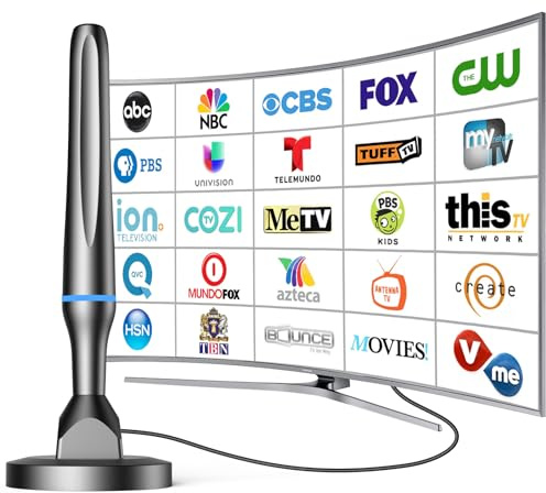 Digital TV Antenna for Smart Tv Indoor TV Antenna for Tv Without Cable with Strong Magnetic Base, 360° Reception HDTV Antenna Indoor 4k -10FT Long Cables（Blue+Black）