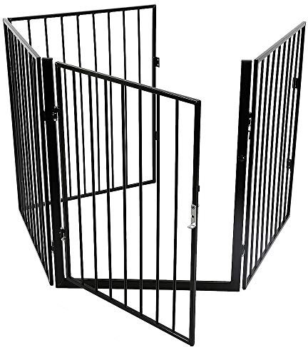 MAYMA Barrière de sécurité pour enfants et animaux de compagnie avec porte 240 cm en métal pour cheminée, protection pour animaux, 4 pièces, noir