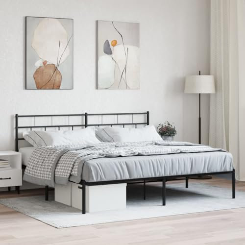 vidaXL Bettgestell, Bettrahmen mit Kopfteil Lattenrost Metall, Metallbett Bett für Schlafzimmer, Doppelbett Gästebett, Schwarz 180x200cm