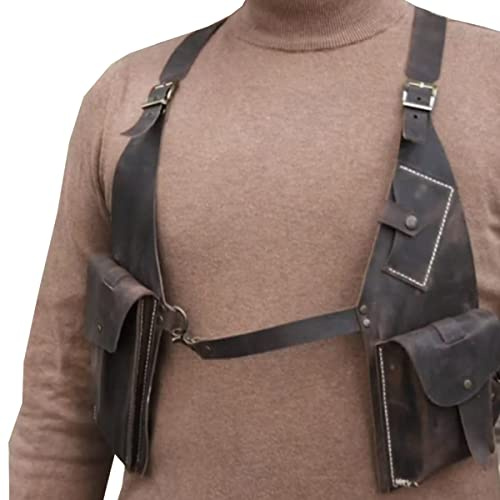 SIULAS PU Leder -Unterarmtasche - Vintage Leder Doppel -Schulter -Holster -Tasche Brieftasche - Verstellbar,Braun,Life Size