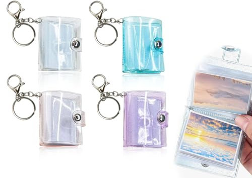 ZoeTekway 4 Stück Mini Fotoalbum Schlüsselanhänger,Personalized Tragbares Kleines Bild Binder Schlüsselring,Geschenkidee zum Aufbewahren wertvollen Fotoerinnerungen(4.8 * 6.2 * 2CM,4 Farben)