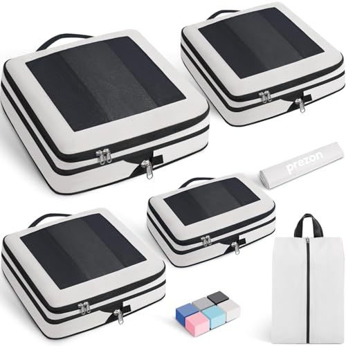 Prezon Set de 6 cubos de almacenamiento con compresión extra fuerte, bolsas espaciosas de malla transpirable y nailon, aptas para guardar ropa y zapatos en casa o de viaje, Crema
