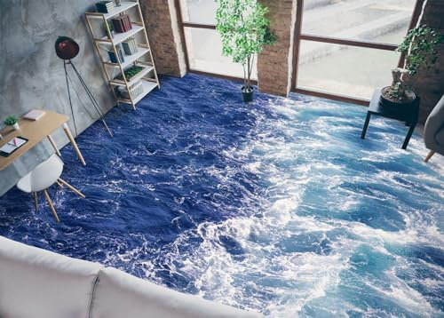 Benutzerdefinierte Boden Wasserdichte Stereo-Aufkleber 3D Blauer Ozean, 430 * 300cm 3D-Bodenfliesen Aufkleber Bodenbelag Tapete Wandbild PVC Wasserdicht selbstklebende Tapete Wohnkultur