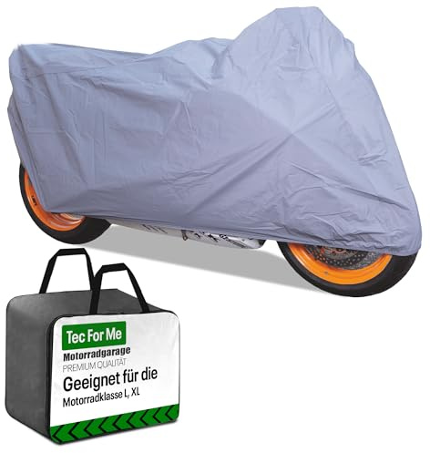 NEU! Hochwertige Motorradabdeckung - witterungsbeständig & luftdurchlässig, graue Plane, Polyester-Baumwolle-Mix, hitzebeständig, mit Sichtfenster, inkl. Aufbewahrungsbeutel, (XL, 229x100x125 cm)