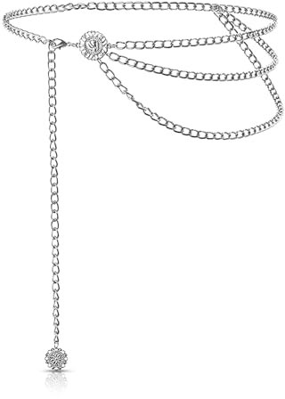 LIHIQIYA Bauchkette Gold Damen, Karneval Taillenkette Gürtel Damen Mehrschichtig Bauchkette Verstellbare Kettengürtel Körperkette Schmuck Gürtel Mode Hüftkette für Karneval Kostüm Dame (Silber)