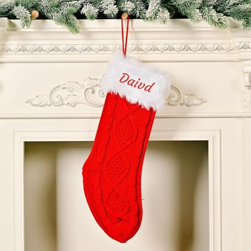 Gestrickte Plüsch-Weihnachtssocken, personalisierbar, bestickter Namen, Weihnachtsstrümpfe, 1–6 Stück, personalisiertes Geschenk für Weihnachten, Kinder, Familie, Kamin, hängende Dekorationen und