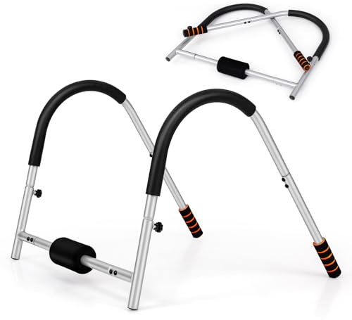 GYMAX Bauchtrainer faltbar, Bauchmuskeltrainer mit gepolsterter Kopfstütze & Griffen, AB-Trainer für Ganzkörpertraining, Bauchmuskel-Trainingsgerät, Sit-up Fitnessgerät für Zuhause (Silber)