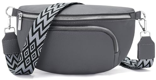 Rorimyth Bauchtasche Damen Schwarz Umhängetasche Damen Klein Veganes Leder Handtasche Crossbody Bag