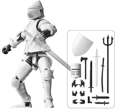 MEIEST Figurine de chevalier en armure, robot articulé multi-joints T13, multiples accessoires, décoration de bureau, cadeaux créatifs (blanc)