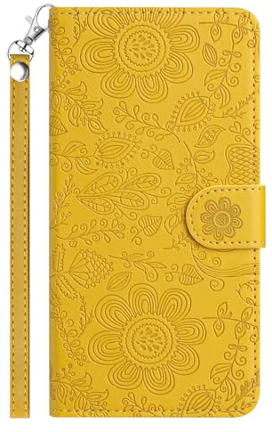 TEDTIKJT Hülle für iPhone 13 Pro 6.1 Klapp Handyhülle PU Leder Flip-Cover mit Standfunktion Kartenfach Blumendesign Schutzhülle für iPhone 13 Pro Hülle,Gelb
