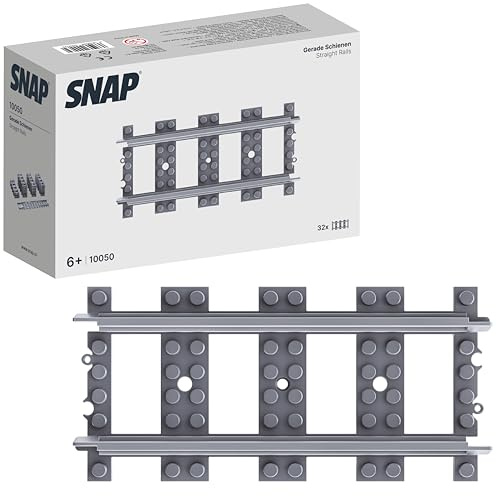 SNAP 32x Gerade Schienen, Baustein-Set für Züge, Gleissystem der Train-Serie, Konstruktionsbausteine kompatibel, DIY-Geschenk für Erwachsene und Kinder im Miniatur- und Modellbau – 10050