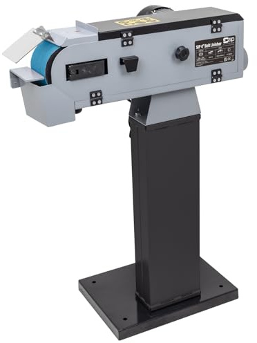 SIP 4 Belt Sander Linisher 230V 1.5kW Pedestal/Bench Metal Grinder | Deburring, Edge Finishing, Floor Mountable Too, Zirconium P60, 2 Working Points, 100mm Dust Port, 33.9kg