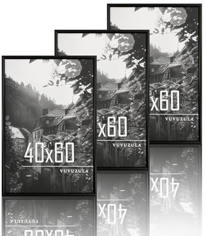 VUVUZULA Bilderrahmen 40x60cm Schwarz Holz Holzrahmen 3er Set Fotorahmen MDF Rahmen Posterrahmen