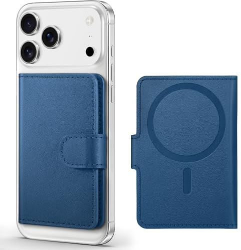 SHIELDON Echtleder Kartenhalter für MagSafe Wallet, Saphirblau | Abnehmbar, Selbstklebende, ID-Fenster, Mini-Geldbörse, Kompatibel mit iPhone 17 Pro/Max/Air/16/15/14/13/12 Serie