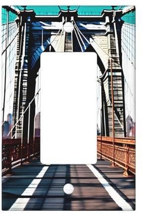 Brooklyn Bridge - Cubiertas de tomacorrientes impresas, 1 placa de pared de tamaño estándar, cubiertas de policarbonato de doble salida