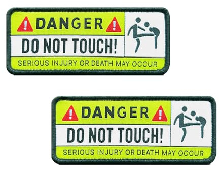 2 Stück Danger Do Not Touch Lustiger Flagge Patch Taktisch Service Hund Abzeichen Bestickt Hook and Loop Patch Emblem Applikationen für Mittelgroße und Große Hunde Weste Harness Kleidung