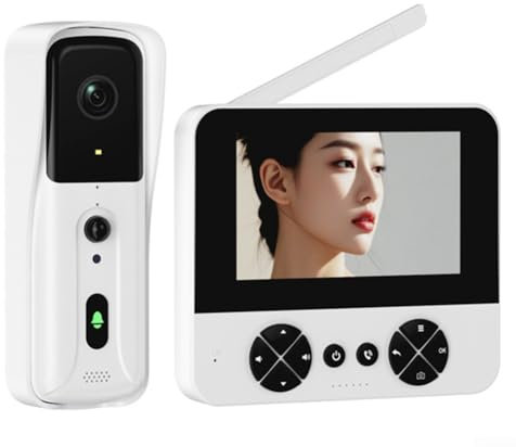 Interphone vidéo sans fil avec écran tactile - Sonnette sans fil - Affichage de la caméra - Télécommande bidirectionnelle pour la sécurité à domicile (blanc)