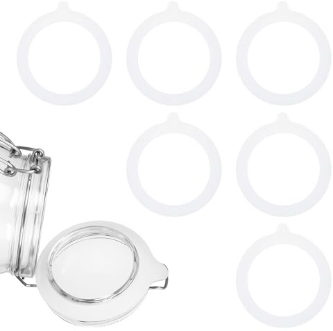 Ptwola 6 Pcs 2.75 Inch Silicone Replacement Gaskets for Glass Airtight Sealing Rings for Mason Jars Leakproof Rubber Seals, Fits Most Sizes, White