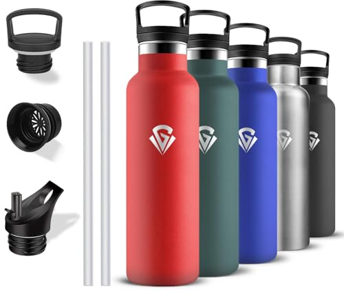 Grsta Botella Agua Acero Inoxidable- 0.75L- Botella Termica, A Prueba de Fugas, Cantimplora Gym, sin BPA, Aislamiento al Vacío, Cantimplora con Pajita, Termo para Senderismo, Yoga, Running, Deportiva