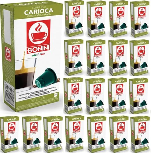 Bonini Carioca Coffee Pods Compatible with Nespresso Coffee Machines - Pack of 20 (Total 200 Pods) 100% Italian coffee
