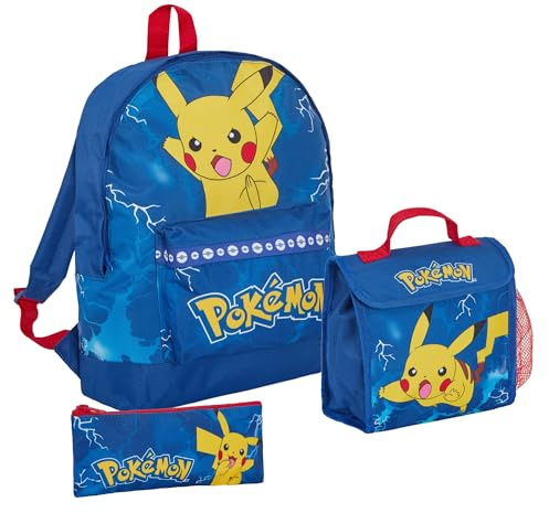 Mochila Pokémon + bolsa de almuerzo + estuche para lápices, conjunto de mochila escolar Pikachu de 3 piezas, mochila de viaje universitaria