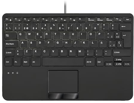 Perixx PERIBOARD-525 ES, Teclado Mini USB con Touchpad - Teclas de Tijera X Type - 11.18x7.17x1.1 Pulgadas - 2 Puertos USB Integrados - Distribución ES Español