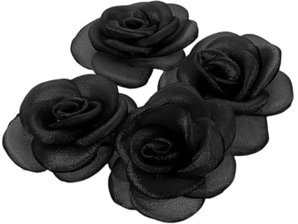 MOTHNUR 4 Stück Künstliche Stoffrosen Blumen Deko Langlebig für Selbstgemacht Basteln Haarschmuck und Heimdeko Schwarz