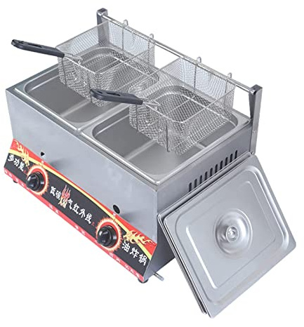 HPTHLY Friteuse Friteuse À Gaz, Friteuse Lgp, Contrôle De Température sur Pied, Puissance De Feu Réglable, Friteuse Multifonction avec Couvercle Et Panier, Puissance,Natural Gas-22L