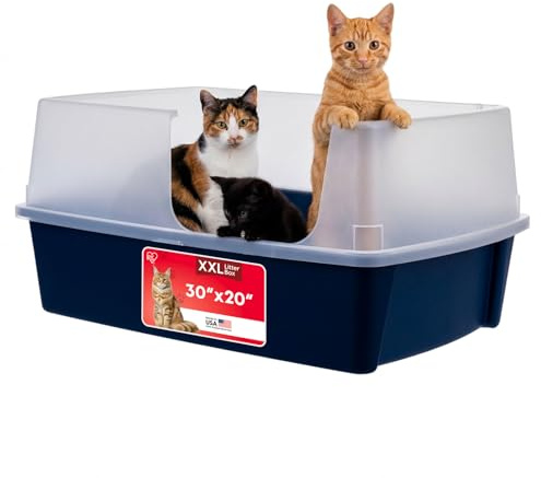 IRIS USA XX-Large Side Entry Cat Litter Box, Navy | Huge 30 x 20 x 14, Multi-Cat Use, Extended Length Design, Jumbo Capacity Pan, Comfortable Space, Multiple Cat Ready