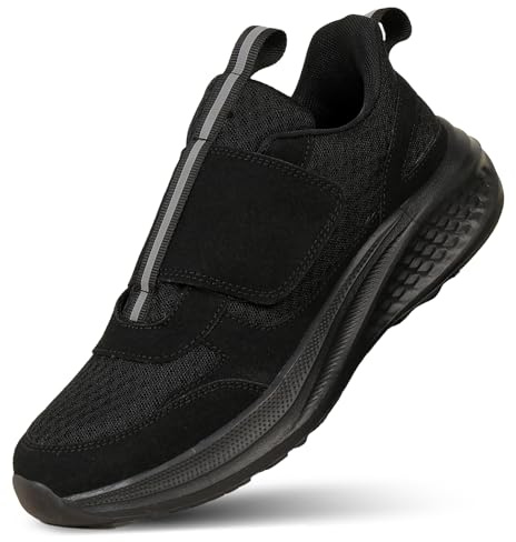 YRLTYO Diabetic Shoes for Men Slip on Orthopedic Adjustable Sneakers Wide Comfortable Walking Breathable Swollen feet Barefoot Shoe for Relief Foot Pain Neuropathy Black Size 12