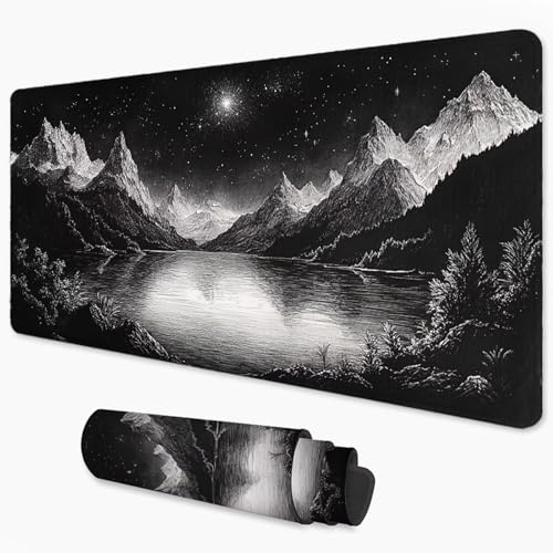 Mauspad Schwarz Schreibtischunterlage 500x250 mm Großes Gaming Mouse Pad, Berg Mauspad xxl mit Rutschfeste Base und Wasserdicht Oberfläche für Büro, Verbessert Präzision und Geschwindigkeit 3Y-819