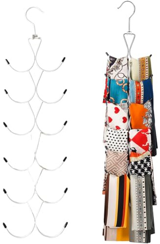 JYNXOR 1 Lot de Cintre Foulard, Organisateur D'écharpes avec 12 Crochets, Cintre Porte Foulard, Cintre Porte Cravate pour Garde-Robe,Organisateur de Placard Peu Encombrant pour Foulards, Châle (Blanc)