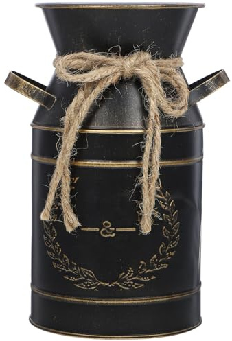 NUOBESTY Seau à Fleurs Vintage Métal avec Double Anse Pot à Lait Rustique Fer Noir pour Décoration Maison Bureau Jardin et Fleurs Séchées
