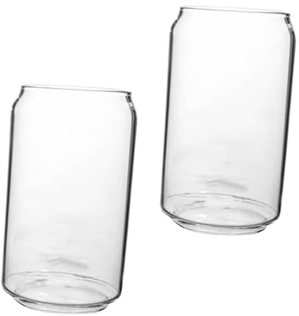 DEARMAMY Set 2 Bicchieri di Vetro Trasparente a Forma di Lattina 550Ml Anello di Estrazione Contenitori per Acqua e Boccale Birra per Succhi Cocktail e Bevande Fresche