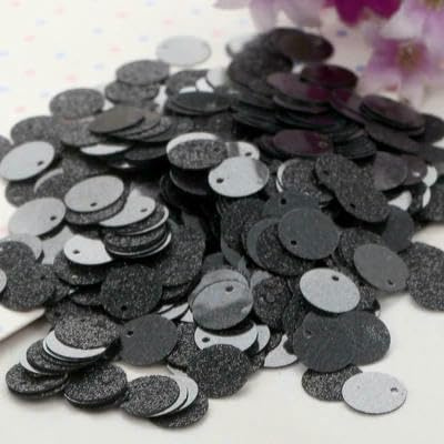 200 Stück 10 mm Glitzerpailletten, flache runde PVC-Pailletten mit Glitzerpuder für Bastelarbeiten - Schwarz