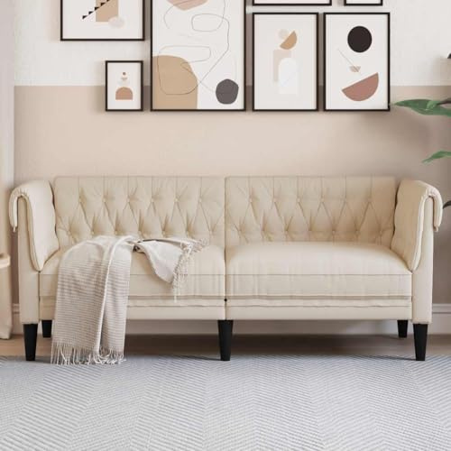 Frdhee Ecke Sofa Couchgarnitur Eckcouch,2 Sitzer Sofa Chesterfield Leinen,Für Wohnzimmer,Wohnung,Büro,Einfache Montage,Vielseitig Einsetzbar