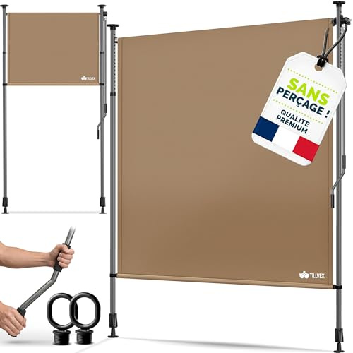 tillvex® Tenda da Sole Verticale per Esterni 120 x 310 cm Taupe con manovella Senza Fori, frangivista, allungabile e Opaca, Tenda da Sole Verticale Balcone e terrazza, Resistente alle intemperie