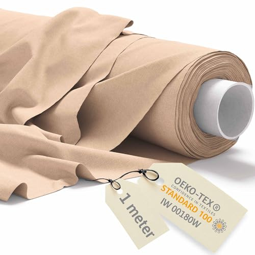 DreamRoots Baumwollstoff Meterware 160 cm, Beige, 1 m | Stoff zum Nähen, Polsterstoff, 145 g/m² Baumwolle, Leinwand, Segeltuch, Gardinenstoff, Molton