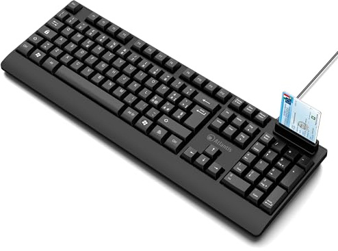Atlantis Tastiera con lettore Smart Card integrato, italiana QWERTY | Per CNS, CRS, Tessera Sanitaria e firma digitale, USB con cavo 1,5 m, nero, cod. P013-K810S