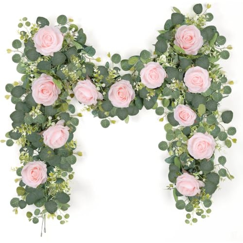 Guirnalda Flores Artificiales, Rosas Artificiales Plantas Decoracion 2x1,8m | Rosas de seda, Sin polen Sin mantenimiento, Resistente UV, Reutilizable interior exterior, Balcón, Mesa, Boda, Arco jardin