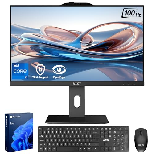 msi PRO i7 Business All-in-One Desktop, 23.8 IPS FHD 100Hz Eye-Care Display, Intel Core i7-14700, 32GB DDR5, 1TB SSD, IR FHD Webcam, Wi-Fi 6E, HDMI, DP, AI PC, Wireless KB & Mouse, Windows 11 Pro