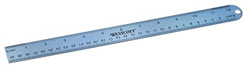 Westcott E-14175 00 Aluminium-Lineal, Unzerbrechlich, 30 cm, und inch-Einteilung Blau