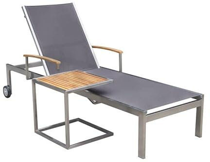OUTFLEXX Sonnenliegen-Set, Taupe, Edelstahl/FSC-Teak, 195,5x74x35cm, mit Armlehnen, inkl. Beistelltisch 45x45cm