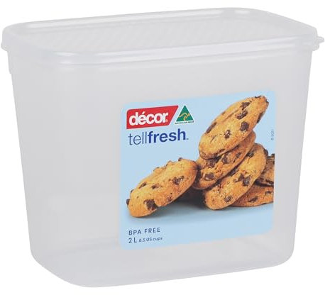 Décor 2L Tellfresh Airtight and stackable modular Square Food storage container. Graduated measure feature, BPA Free. Dishwasher, Microwave and freezer safe