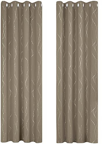 Deconovo Tende per Interni Oscuranti, Tende per Salotto Eleganti con Stampa Fili e Cerchi, 140x260 CM (Larghezza x Altezza), Cachi, 2 Pannelli