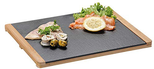 Kesper Buffetplatte Schiefer mit Bambus ideal für das Auflegen von Wurst, Fleisch und Käse Maße: 34 x 26 cm, 38130, Braun