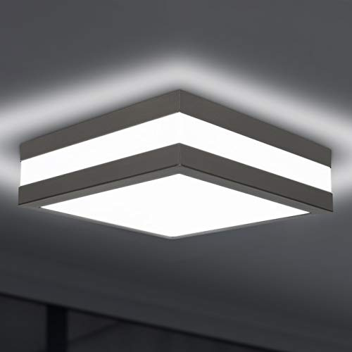 LED Deckenleuchte mit Alurahmen Aufbauleuchte eckig quad quadratisch für innen aussen geeignet Schutzart IP44 E27 230V E27-230V inkl. Montagezubehör und 2x LED Leuchtmittel neutralweiß (Modell: DLQ20)