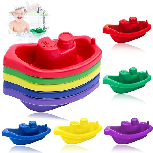 10 Stück Badeboote für Kinder, Badespielzeug, schwimmendes Badeboot-Spielzeug, schwimmendes Wasserwannenspielzeug, stapelbare schwimmende Boote, weiches Badewannenspielzeug